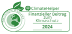 Siegel für Finanziellen Beitrag zum Klimaschutz mit Jahreszahl von ClimateHelper